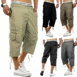 Men's Cargo Shorts Solid Color Loose Fit Elastic Waist Large Size Outdoor Spring Summer Casual Pants with Multiple Pockets
