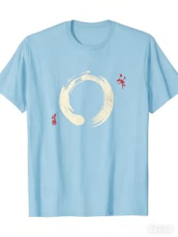 100% Cotton Summer Men's T Shirt Soft Comfortable Fabric Japanese Zen Enso Circle Gagulamao Pattern Suitable Daily Casual Wear