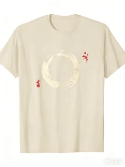 100% Cotton Summer Men's T Shirt Soft Comfortable Fabric Japanese Zen Enso Circle Gagulamao Pattern Suitable Daily Casual Wear