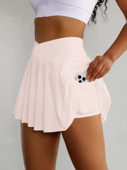 Women's Anti-Exposure Sports Skirt Running Training Tennis Skirt with Mobile Phone Bag Quick-Drying Golf Yoga Fitness Skirt
