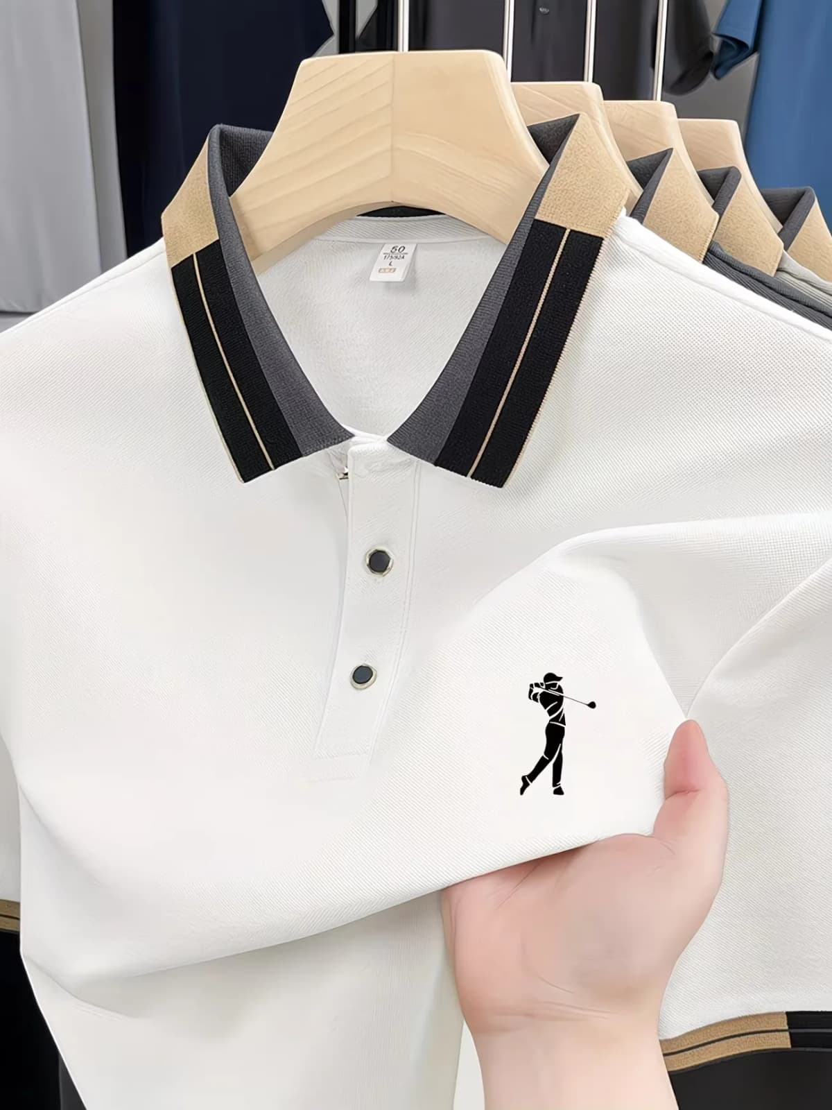 Men's Summer Business Casual Polo Shirt Classic Short Sleeve Breathable Loose Fit Color Block Collar Versatile Fashion Top