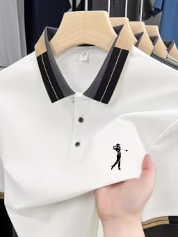 Men's Summer Business Casual Polo Shirt Classic Short Sleeve Breathable Loose Fit Color Block Collar Versatile Fashion Top