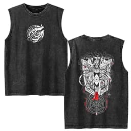 Vintage Washed Anime Fullmetal Alchemist Tank Tops Edward Elric Alphonse Elric T-Shirt Men Women Casual Sleeveless Vest T-shirts
