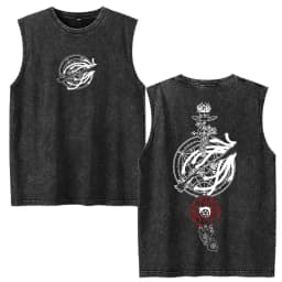 Vintage Washed Anime Fullmetal Alchemist Tank Tops Edward Elric Alphonse Elric T-Shirt Men Women Casual Sleeveless Vest T-shirts