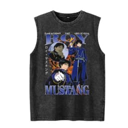 Vintage Washed Anime Fullmetal Alchemist Tank Tops Edward Elric Alphonse Elric T-Shirt Men Women Casual Sleeveless Vest T-shirts