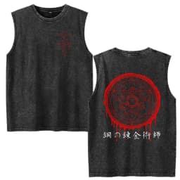 Vintage Washed Anime Fullmetal Alchemist Tank Tops Edward Elric Alphonse Elric T-Shirt Men Women Casual Sleeveless Vest T-shirts