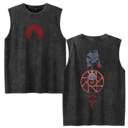 Vintage Washed Anime Fullmetal Alchemist Tank Tops Edward Elric Alphonse Elric T-Shirt Men Women Casual Sleeveless Vest T-shirts