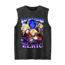 Vintage Washed Anime Fullmetal Alchemist Tank Tops Edward Elric Alphonse Elric T-Shirt Men Women Casual Sleeveless Vest T-shirts