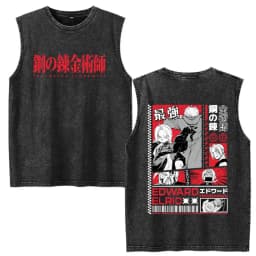 Vintage Washed Anime Fullmetal Alchemist Tank Tops Edward Elric Alphonse Elric T-Shirt Men Women Casual Sleeveless Vest T-shirts