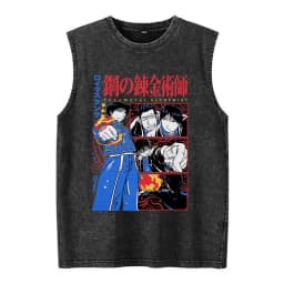 Vintage Washed Anime Fullmetal Alchemist Tank Tops Edward Elric Alphonse Elric T-Shirt Men Women Casual Sleeveless Vest T-shirts