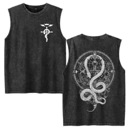 Vintage Washed Anime Fullmetal Alchemist Tank Tops Edward Elric Alphonse Elric T-Shirt Men Women Casual Sleeveless Vest T-shirts