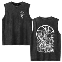 Vintage Washed Anime Fullmetal Alchemist Tank Tops Edward Elric Alphonse Elric T-Shirt Men Women Casual Sleeveless Vest T-shirts