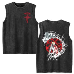 Vintage Washed Anime Fullmetal Alchemist Tank Tops Edward Elric Alphonse Elric T-Shirt Men Women Casual Sleeveless Vest T-shirts
