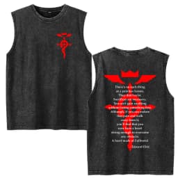 Vintage Washed Anime Fullmetal Alchemist Tank Tops Edward Elric Alphonse Elric T-Shirt Men Women Casual Sleeveless Vest T-shirts