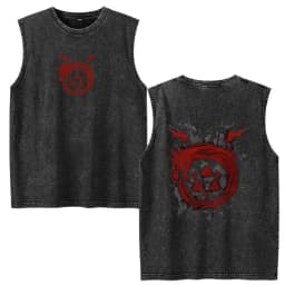 Vintage Washed Anime Fullmetal Alchemist Tank Tops Edward Elric Alphonse Elric T-Shirt Men Women Casual Sleeveless Vest T-shirts