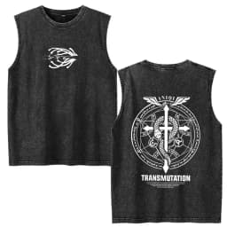 Vintage Washed Anime Fullmetal Alchemist Tank Tops Edward Elric Alphonse Elric T-Shirt Men Women Casual Sleeveless Vest T-shirts