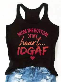 2026 Women's Summer New Casual Slogan Printed Solid Color Tank Top, Suitable for Daily Travel, Comfortable to Wear