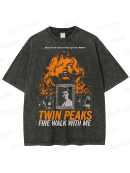 Men's washed cotton streetwear brand fashion T-shirt with "Twin Peaks" Firewalker print movie quotes for everyday casual wear