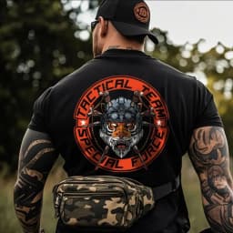 2026 American Men's Tough Guy New Tactical Print High Quality Men's Short Sleeve Crew Neck Comfortable Loose Tee