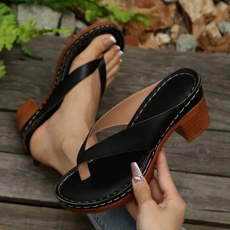 Summer High Heel Shoes for Women 2025 New Sandals Plus Size 43 Outdoor Clip Toe Thick Leisure High Heel Slippers Sandalias Mujer