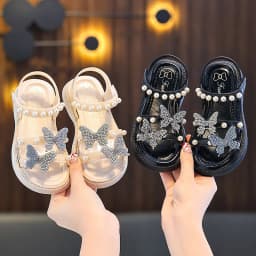 Kids' Sandals PU Leather Sequin Peep Toe Summer Outdoor Flat Shoes For Girls Breathable Anti-slip White Purple Pink Size 25-36