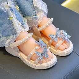 Kids' Sandals PU Leather Sequin Peep Toe Summer Outdoor Flat Shoes For Girls Breathable Anti-slip White Purple Pink Size 25-36