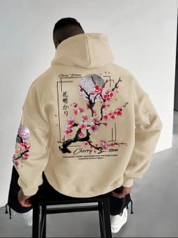 Cherry Blossom Moon Men Women Hoodie Outdoor Street Japan Harajuku Retro Casual Loose Sport Trend Adult Autumn Winter Sweatshirt