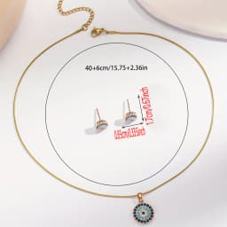 Bohemian Vintage Style Women's Jewelry Set, Turquoise Micro-set Evil Eye Pendant Necklace, Turquoise Micro-set Evil Eye Stud Ear