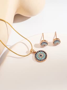 Bohemian Vintage Style Women's Jewelry Set, Turquoise Micro-set Evil Eye Pendant Necklace, Turquoise Micro-set Evil Eye Stud Ear