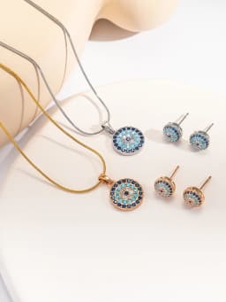 Bohemian Vintage Style Women's Jewelry Set, Turquoise Micro-set Evil Eye Pendant Necklace, Turquoise Micro-set Evil Eye Stud Ear