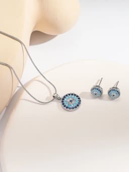 Bohemian Vintage Style Women's Jewelry Set, Turquoise Micro-set Evil Eye Pendant Necklace, Turquoise Micro-set Evil Eye Stud Ear