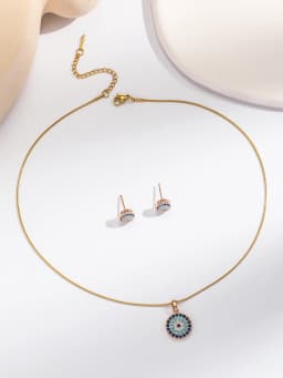 Bohemian Vintage Style Women's Jewelry Set, Turquoise Micro-set Evil Eye Pendant Necklace, Turquoise Micro-set Evil Eye Stud Ear