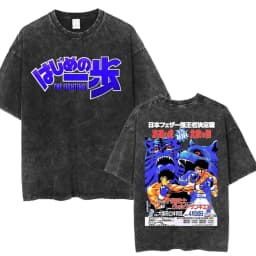 Anime Hajime No Ippo Kamogawa Boxing Gym Vintage Washed T-shirt Makunouchi Takamura KGB T Shirts Men Manga Oversized T-shirts