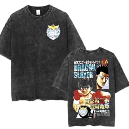 Anime Hajime No Ippo Kamogawa Boxing Gym Vintage Washed T-shirt Makunouchi Takamura KGB T Shirts Men Manga Oversized T-shirts