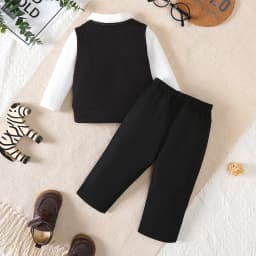 2Pcs Boy Baby Set Lapel Collar Color Blocked Top and Pants Fashion Set for 0-3 Year Boy Baby Spring Autumn Little Gentleman Set
