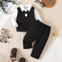2Pcs Boy Baby Set Lapel Collar Color Blocked Top and Pants Fashion Set for 0-3 Year Boy Baby Spring Autumn Little Gentleman Set