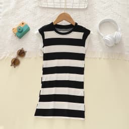 Girl Casual Dress New Fashion Striped T-shirt Vest Dress Children's Clothes Girl Clothes