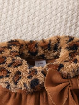 Retro Leopard Print Doll Collar Woolen Coat Set, Long Coat + Beret Two-Piece Set for Baby Girls, Autumn and Winter Fashionable and Elegant Set