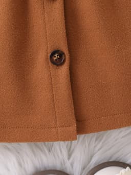 Retro Leopard Print Doll Collar Woolen Coat Set, Long Coat + Beret Two-Piece Set for Baby Girls, Autumn and Winter Fashionable and Elegant Set