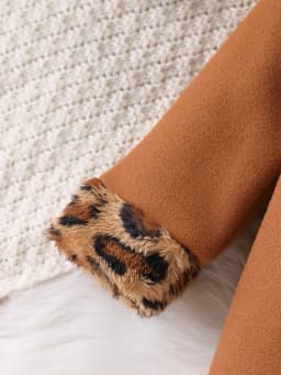 Retro Leopard Print Doll Collar Woolen Coat Set, Long Coat + Beret Two-Piece Set for Baby Girls, Autumn and Winter Fashionable and Elegant Set