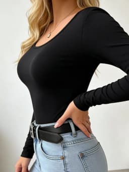 Women's Fashionable Casual V-neck Long-sleeved T-shirt - Solid Color, Form-fitting, Versatile and Trendy Short Top