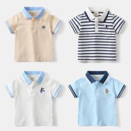 Kids 2-6Y Comfortable Cotton Casual Boys Tops Childrens Summer Short Sleeve Polo Shirts 4 Styles Handsome Cartoon Embroidery