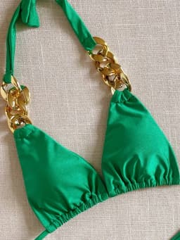 2026 New Sexy Triangle Swimsuit Solid Color Chain Decoration Split Bikini Set Beachwear Brazilian Swimwear Bathing Suit
