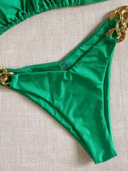 2026 New Sexy Triangle Swimsuit Solid Color Chain Decoration Split Bikini Set Beachwear Brazilian Swimwear Bathing Suit