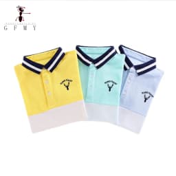 Boys Long Sleeve Polo Shirt Kids Contrast Color Collar Tops Children Casual Deer Embroidery Blue Yellow T Shirts for 3-14 Years