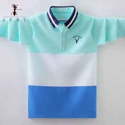 Boys Long Sleeve Polo Shirt Kids Contrast Color Collar Tops Children Casual Deer Embroidery Blue Yellow T Shirts for 3-14 Years