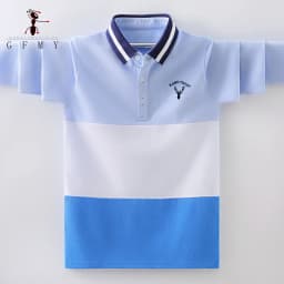 Boys Long Sleeve Polo Shirt Kids Contrast Color Collar Tops Children Casual Deer Embroidery Blue Yellow T Shirts for 3-14 Years