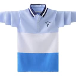 Boys Long Sleeve Polo Shirt Kids Contrast Color Collar Tops Children Casual Deer Embroidery Blue Yellow T Shirts for 3-14 Years