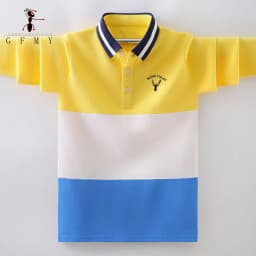 Boys Long Sleeve Polo Shirt Kids Contrast Color Collar Tops Children Casual Deer Embroidery Blue Yellow T Shirts for 3-14 Years
