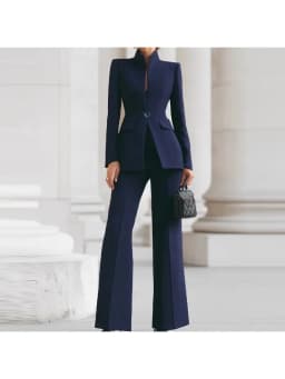 Elegant Long Sleeved Blazer+Pants Suit Autumn Simple Solid Color Commuting Outfit Women's Temperament Slim Fit Professional Set